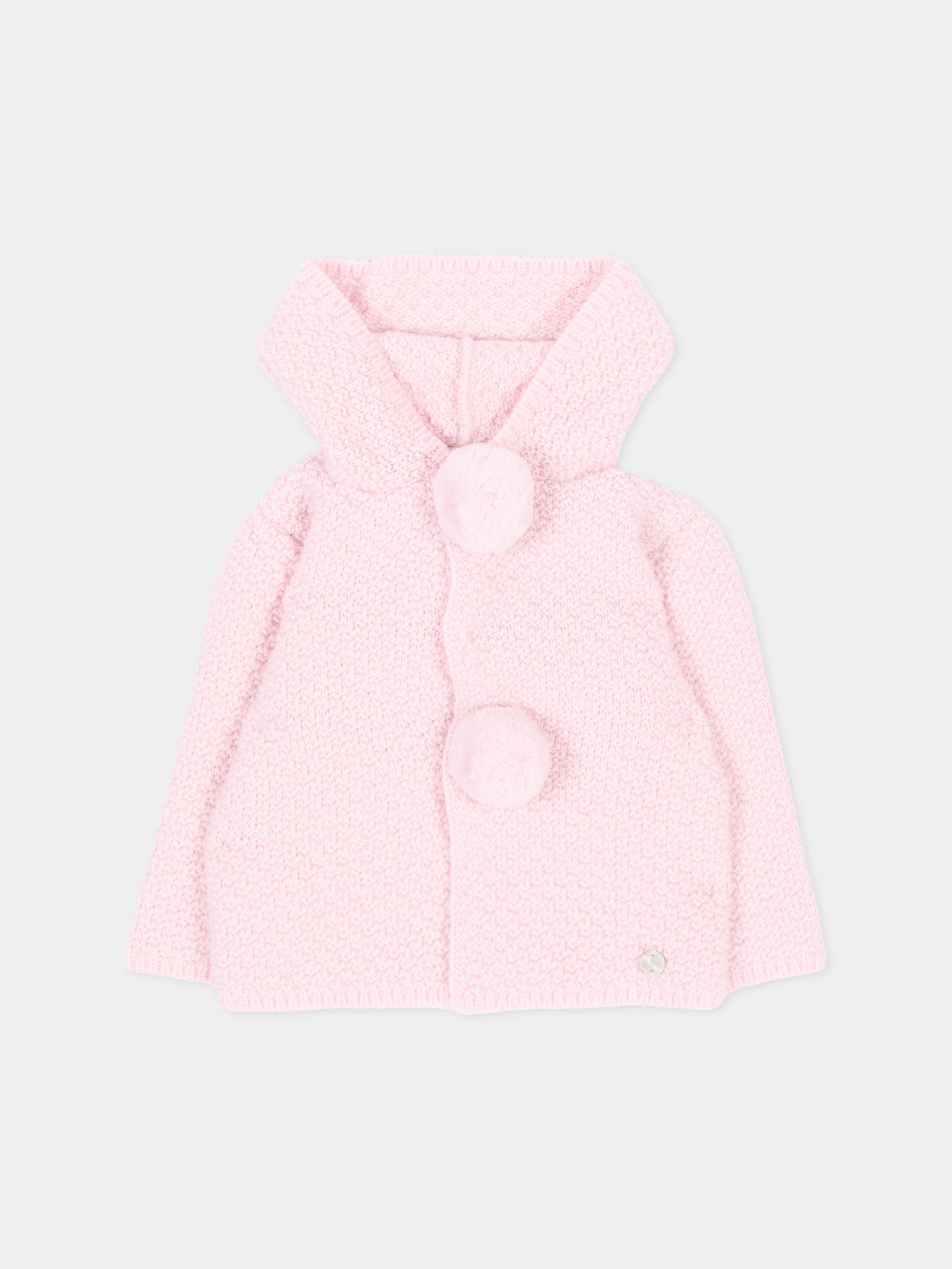 Cappotto rosa per neonata con pompon in maglia,Paz Rodríguez,012 114140 30 H56