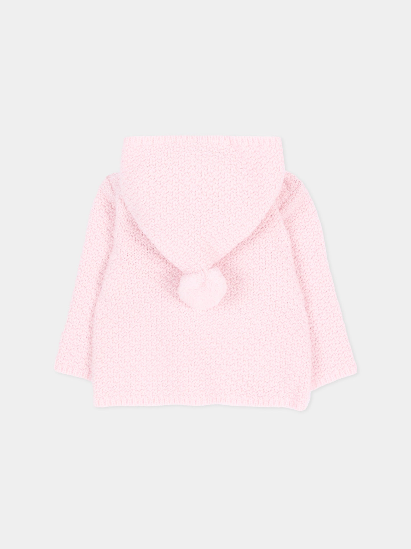 Cappotto rosa per neonata con pompon in maglia,Paz Rodríguez,012 114140 30 H56