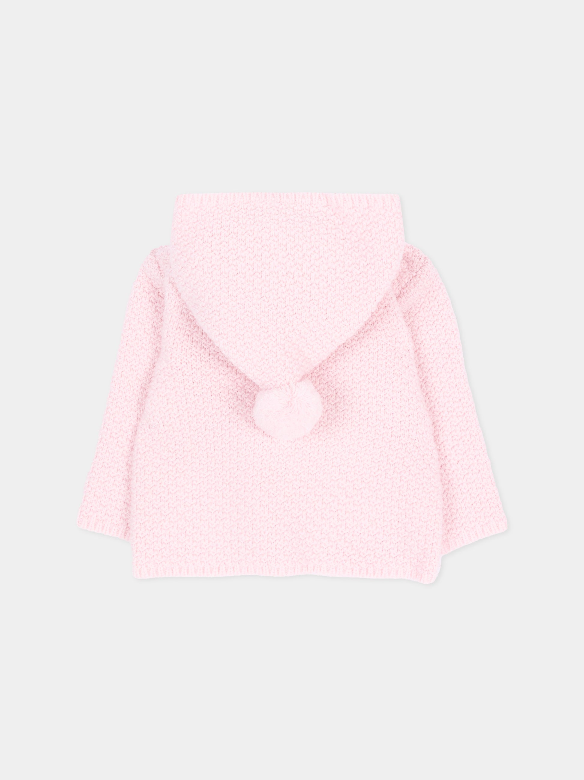 Cappotto rosa per neonata con pompon in maglia,Paz Rodríguez,012 114140 30 H56