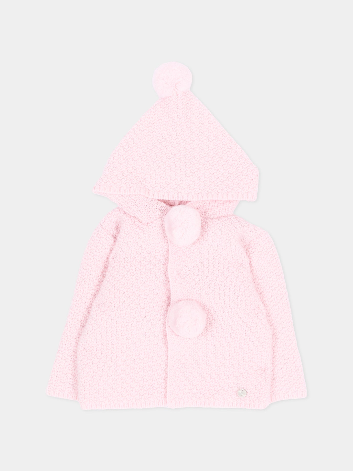Cappotto rosa per neonata con pompon in maglia,Paz Rodríguez,012 114140 30 H56