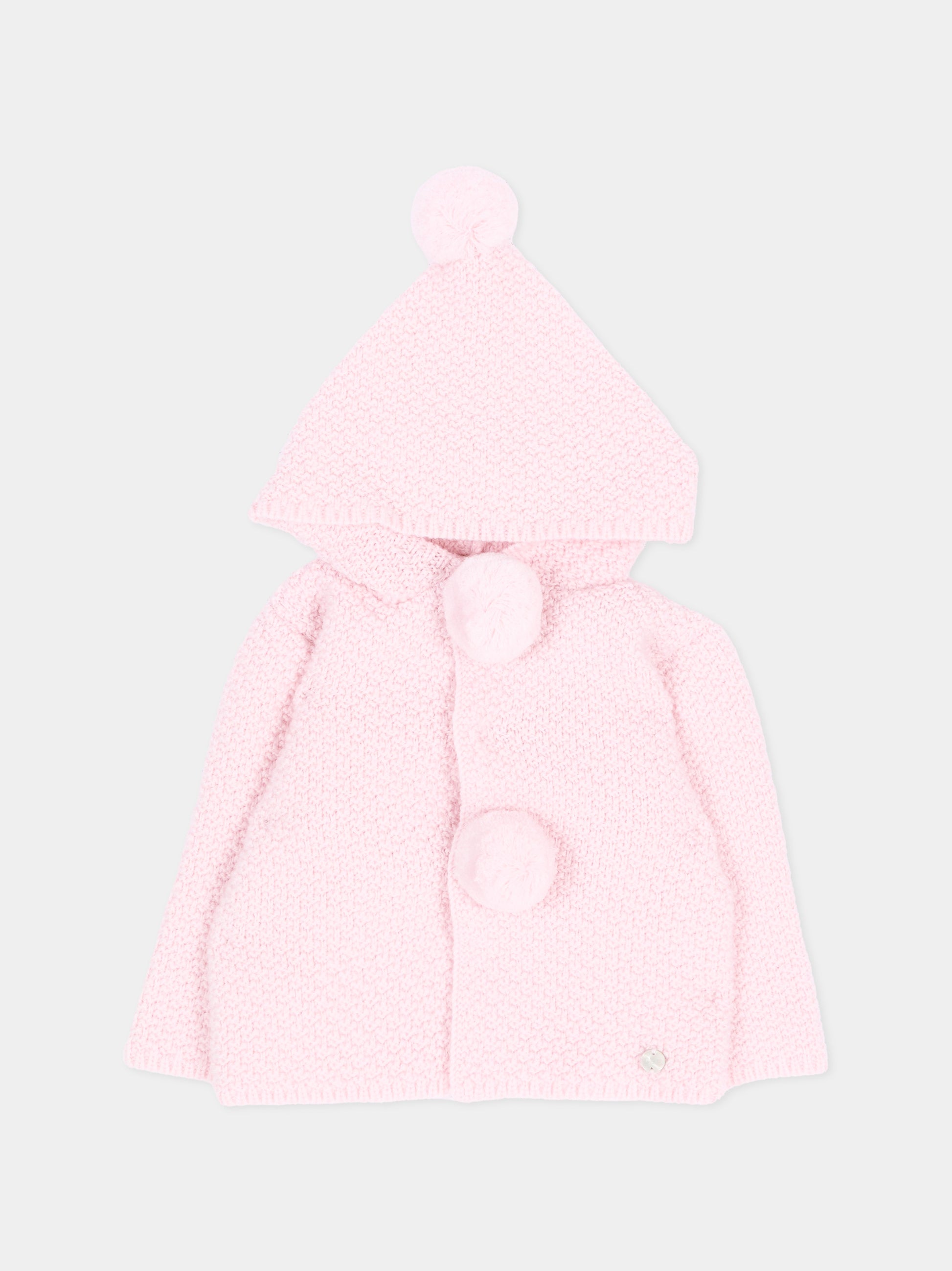 Cappotto rosa per neonata con pompon in maglia,Paz Rodríguez,012 114140 30 H56
