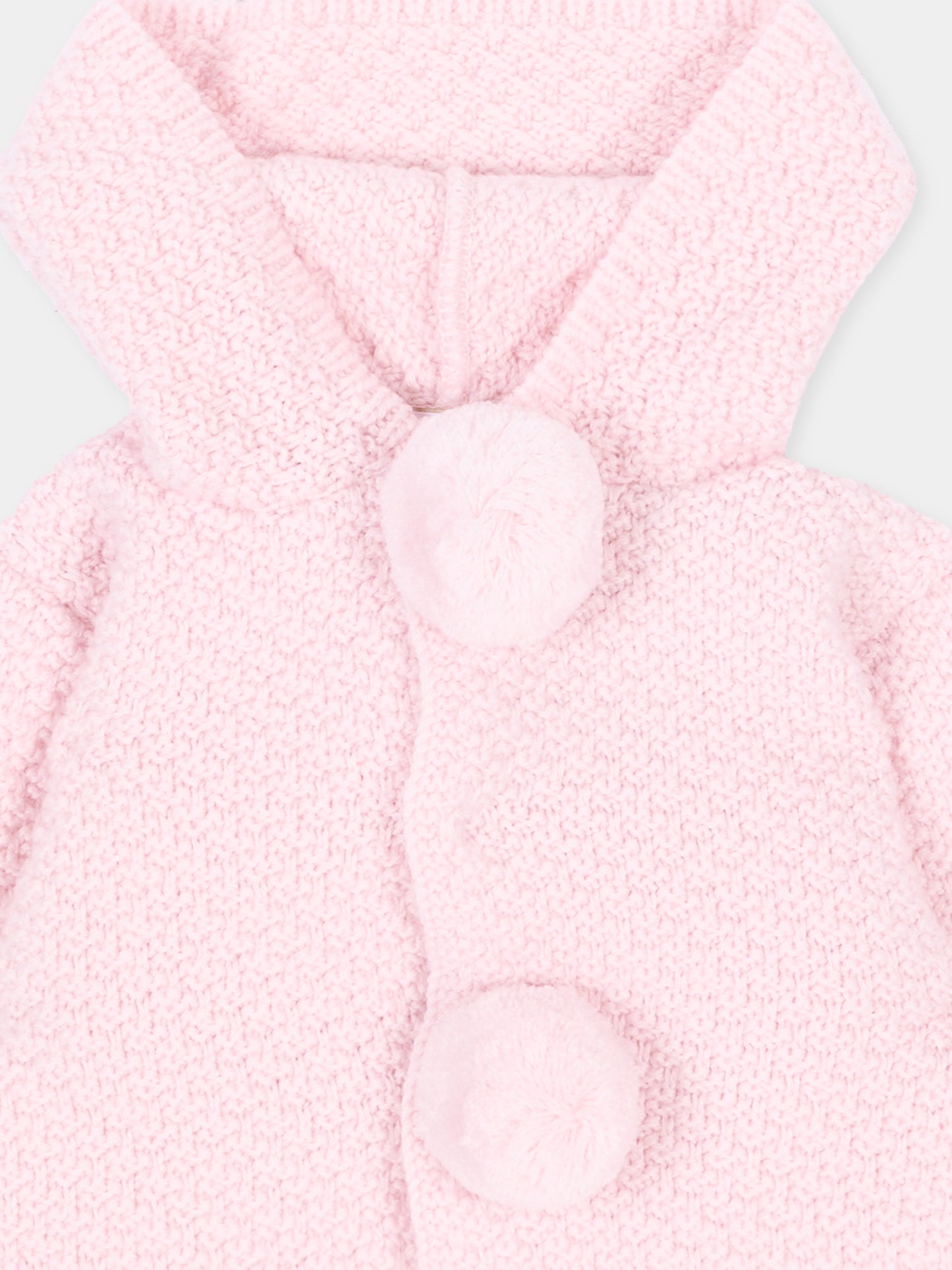 Cappotto rosa per neonata con pompon in maglia,Paz Rodríguez,012 114140 30 H56