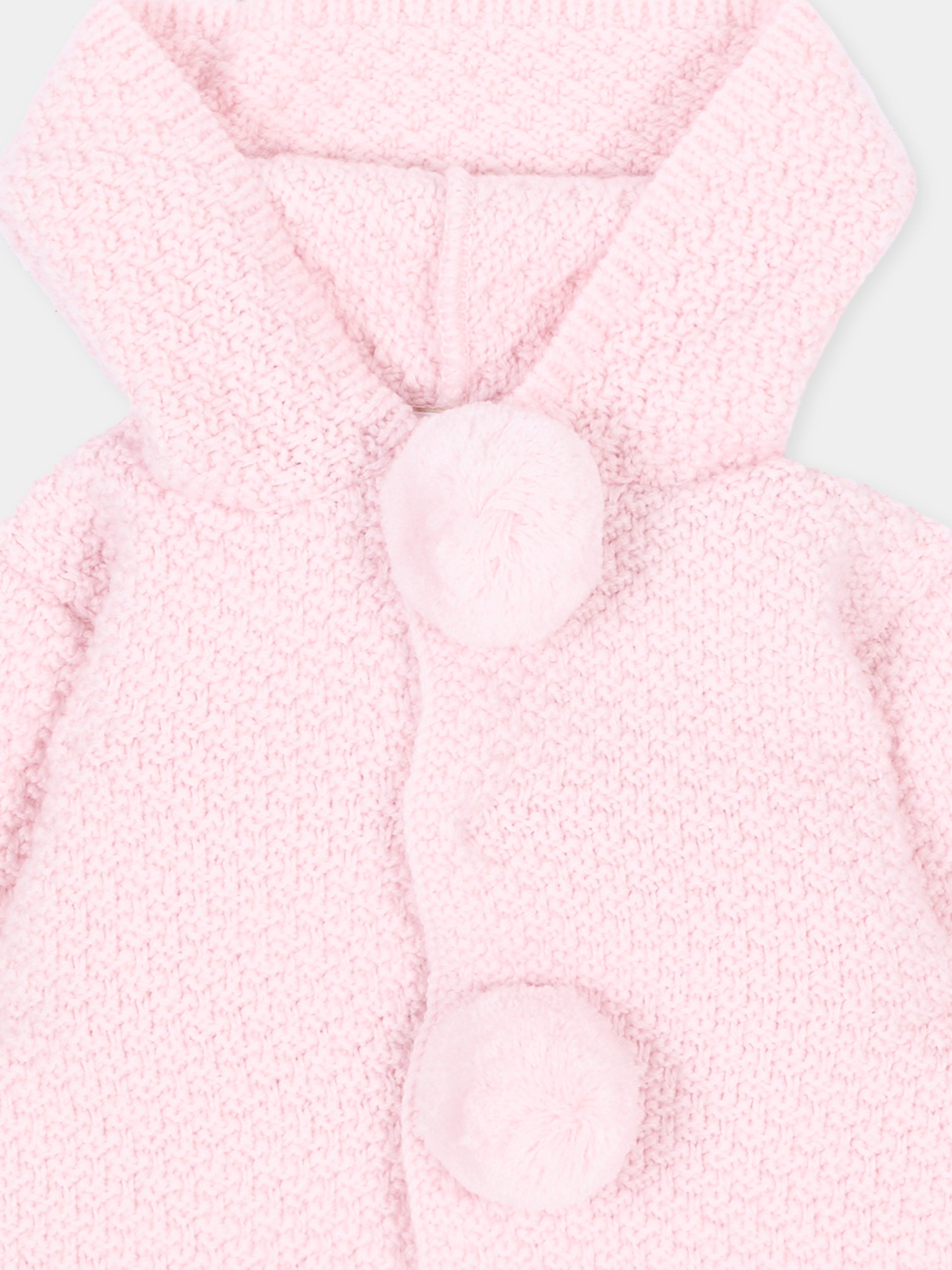 Cappotto rosa per neonata con pompon in maglia,Paz Rodríguez,012 114140 30 H56