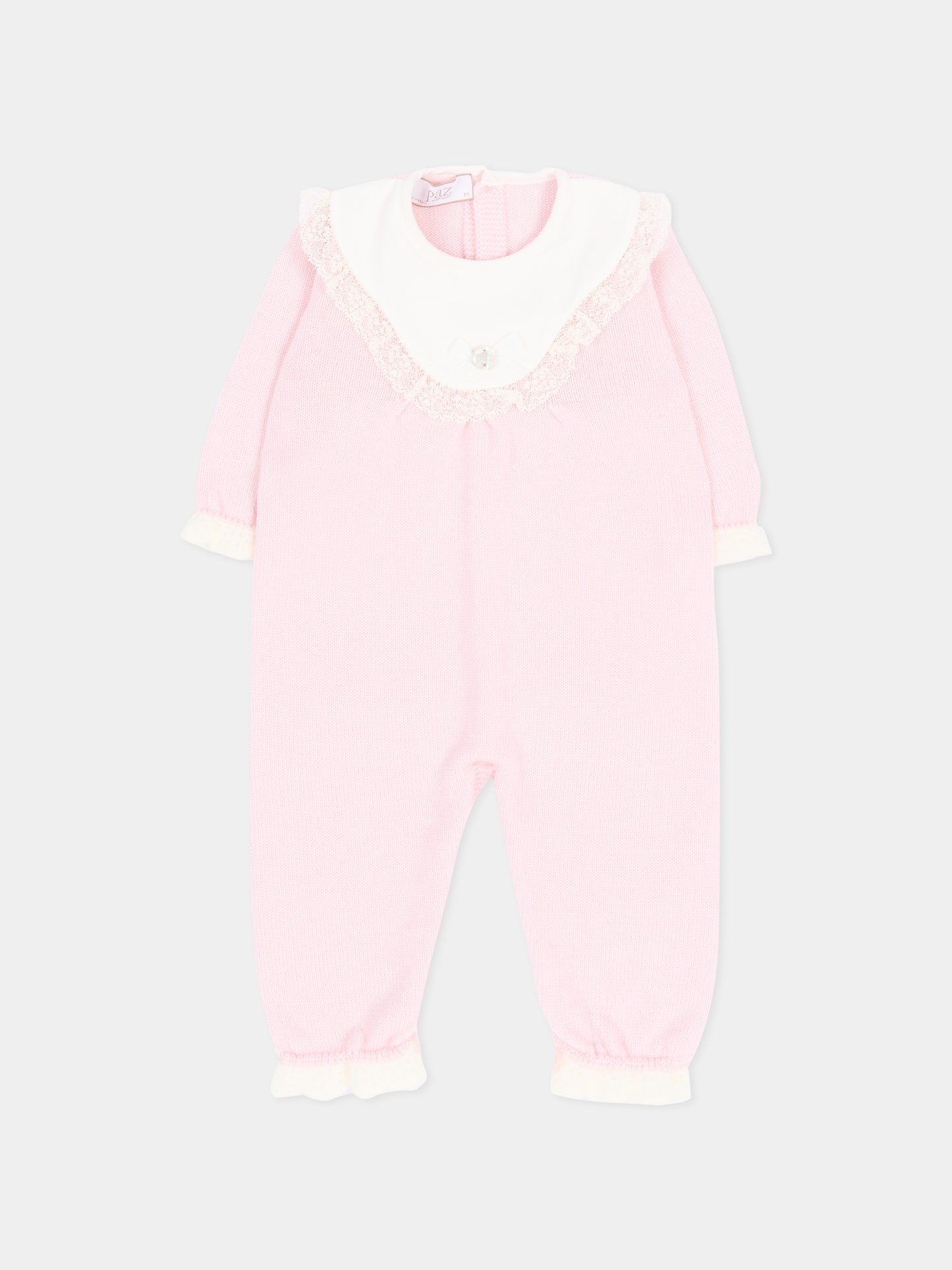 Tutina rosa in maglia per neonata con colletto,Paz Rodríguez,005 114214 3060 H56