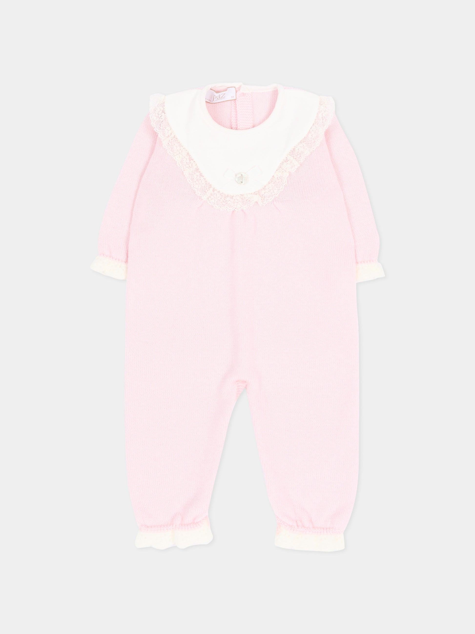 Tutina rosa in maglia per neonata con colletto,Paz Rodríguez,005 114214 3060 H56
