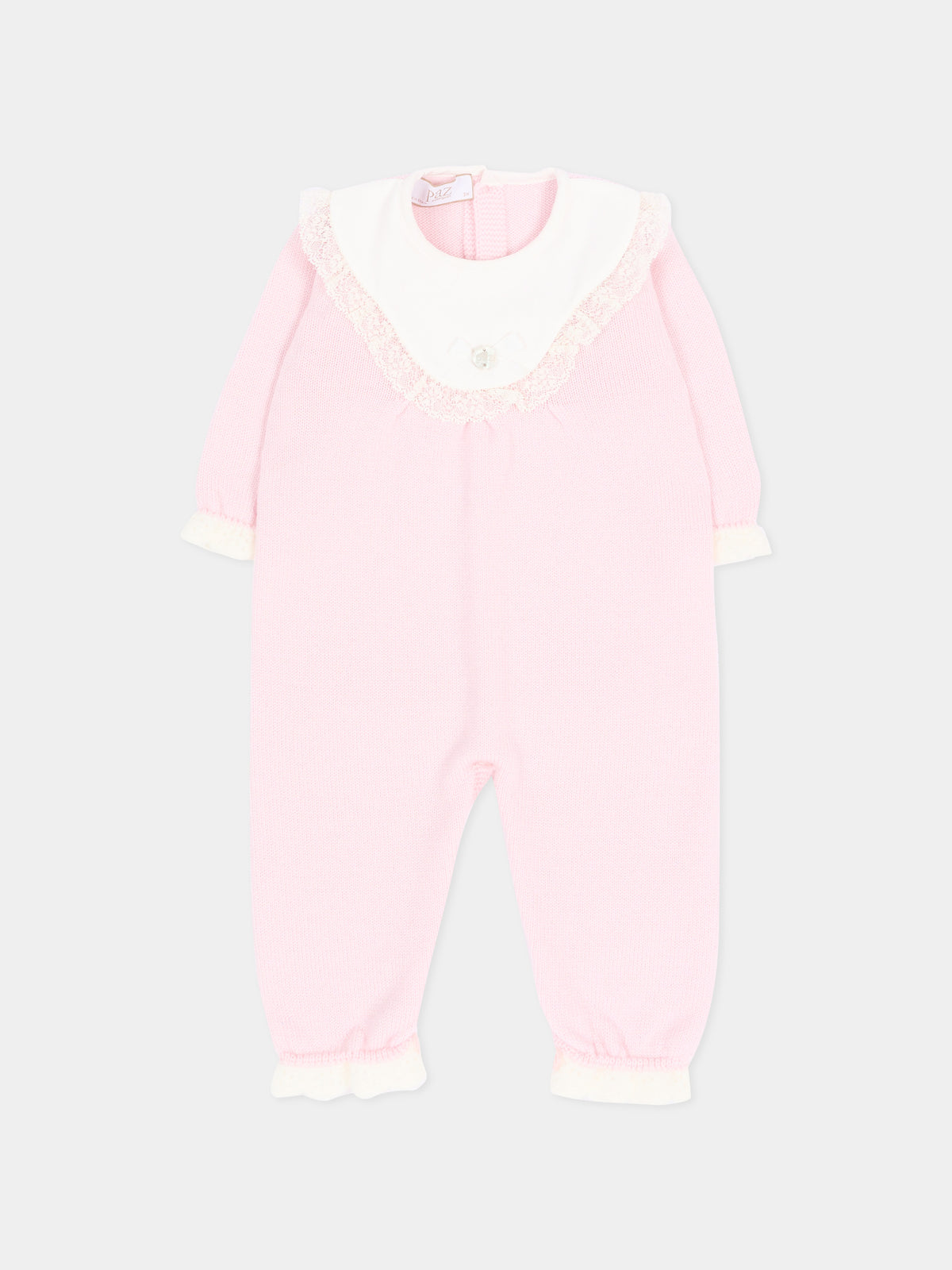 Tutina rosa in maglia per neonata con colletto,Paz Rodríguez,005 114214 3060 H56