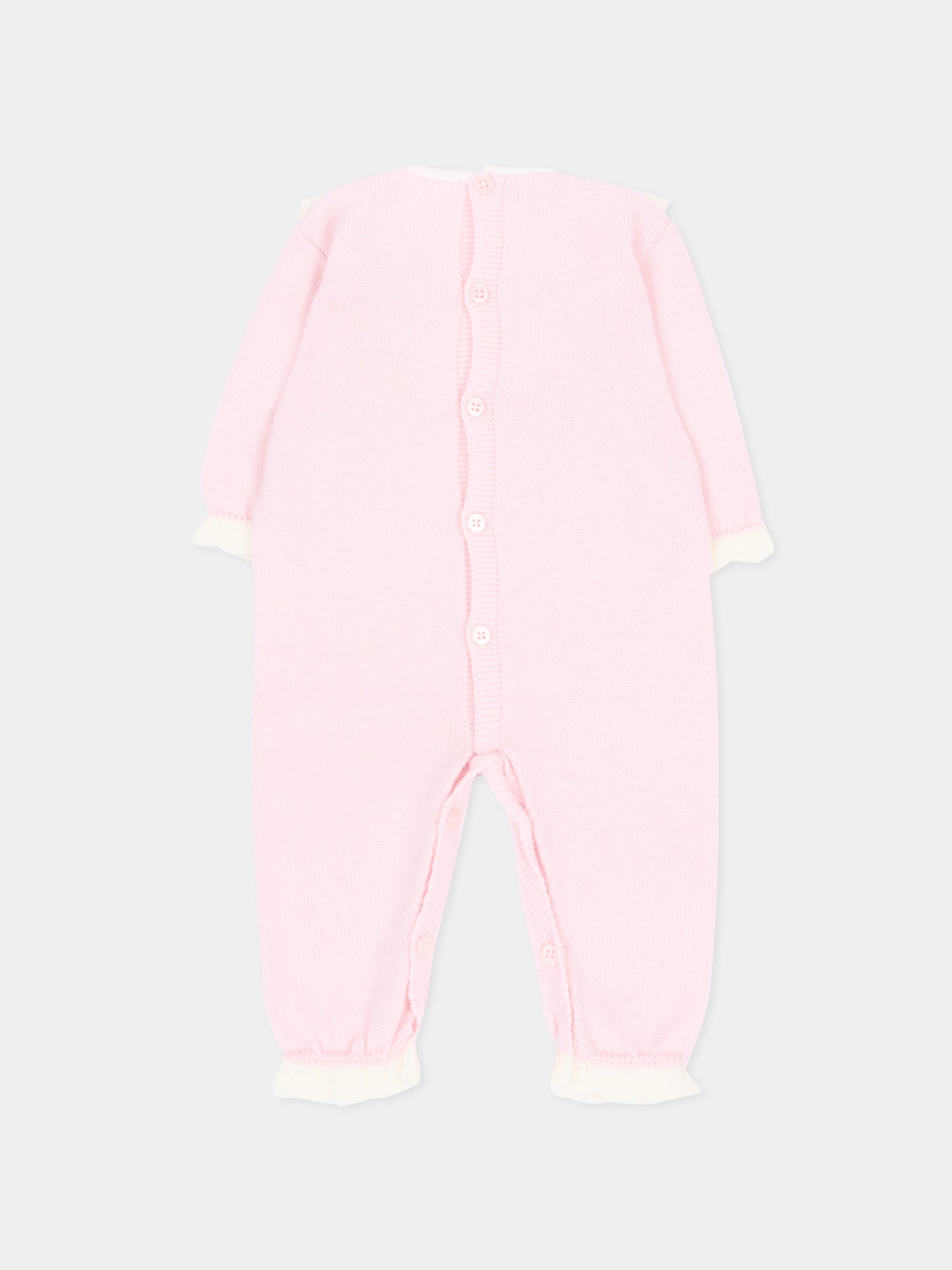 Tutina rosa in maglia per neonata con colletto,Paz Rodríguez,005 114214 3060 H56