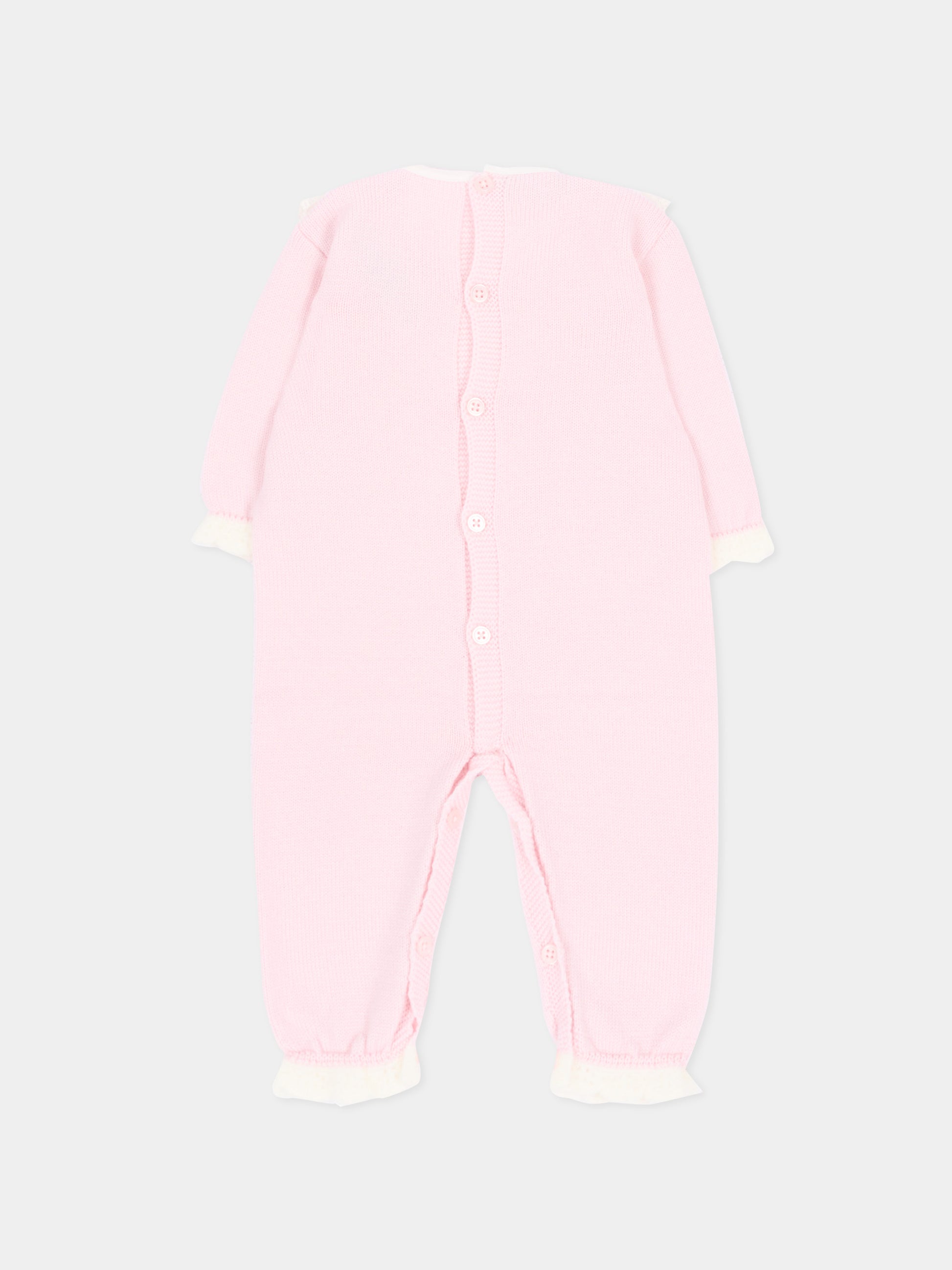 Tutina rosa in maglia per neonata con colletto,Paz Rodríguez,005 114214 3060 H56