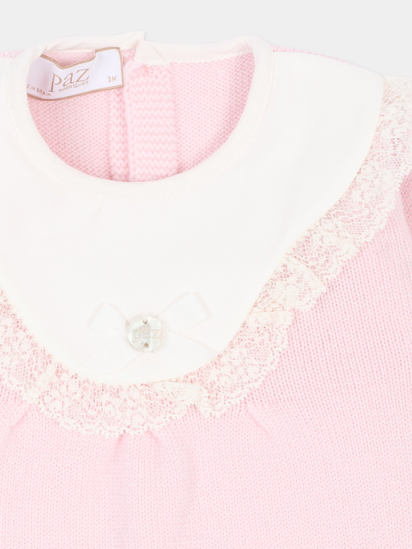 Tutina rosa in maglia per neonata con colletto,Paz Rodríguez,005 114214 3060 H56