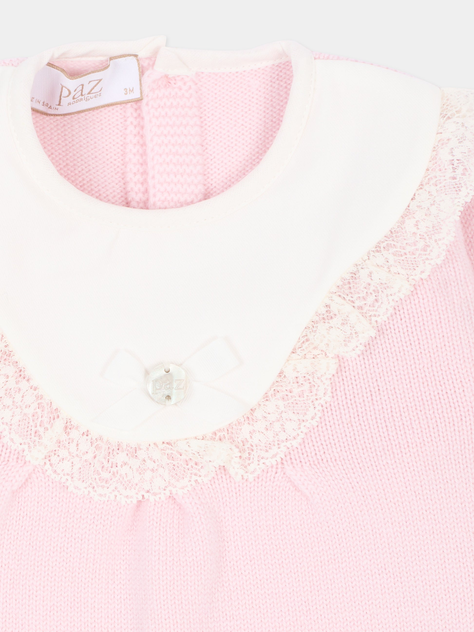 Tutina rosa in maglia per neonata con colletto,Paz Rodríguez,005 114214 3060 H56