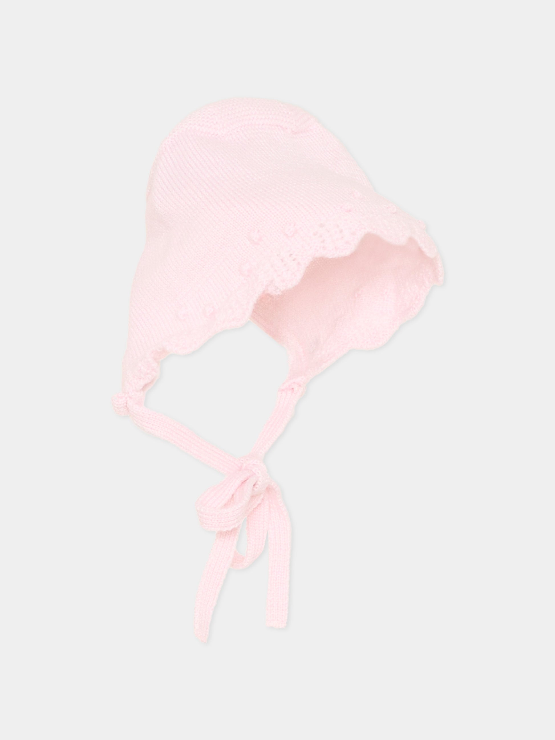 Cuffia rosa con laccetti per neonata,Paz Rodríguez,011 113396 30 H56