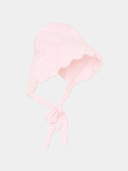 Cuffia rosa con laccetti per neonata,Paz Rodríguez,011 113396 30 H56