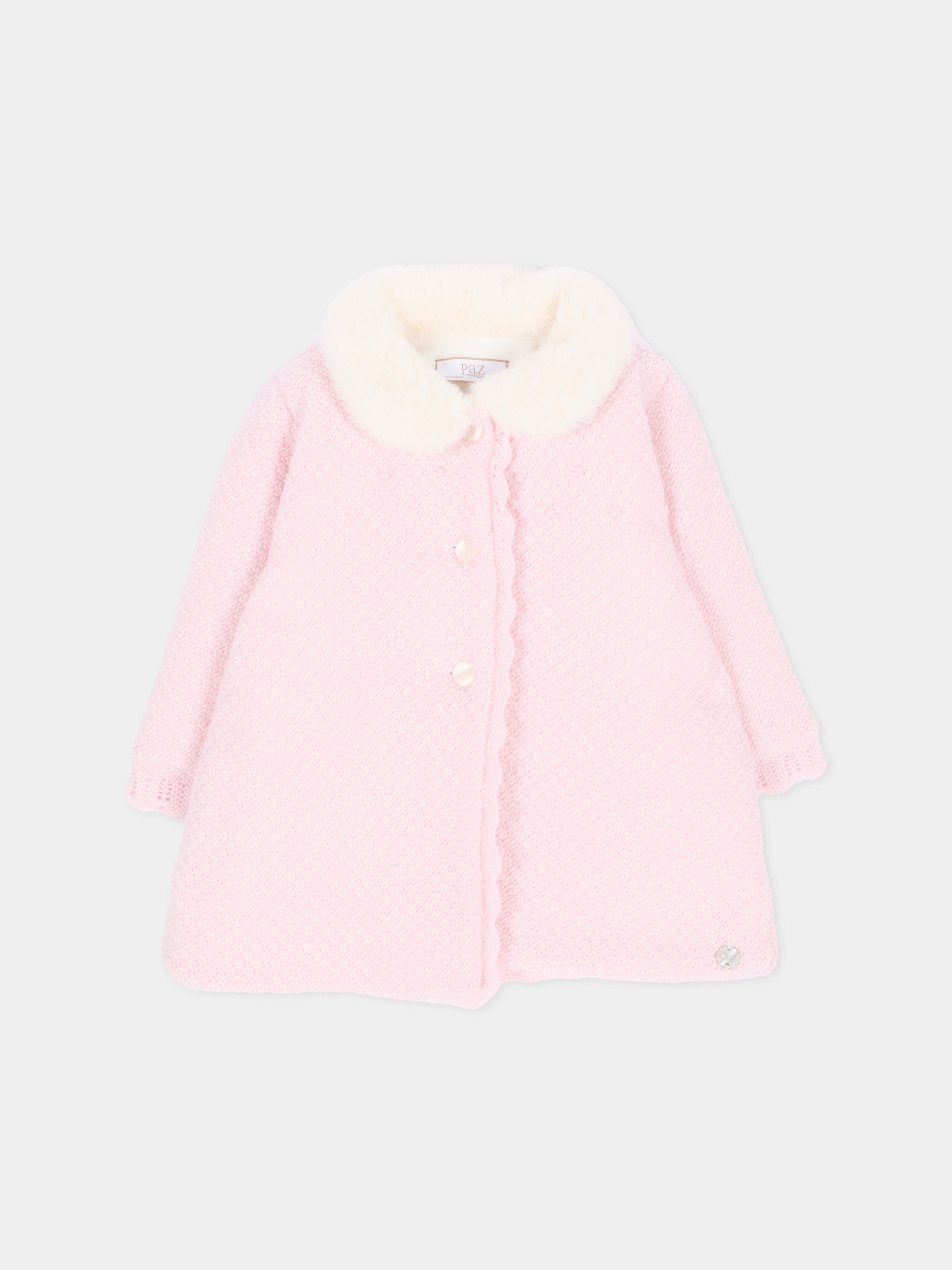Cappotto rosa in maglia per neonata con collo,Paz Rodríguez,009 114145 30 H56