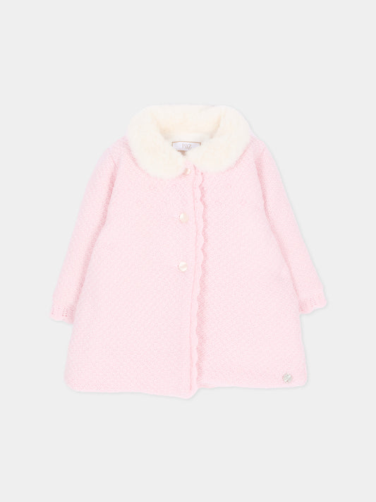 Cappotto rosa in maglia per neonata con collo,Paz Rodríguez,009 114145 30 H56