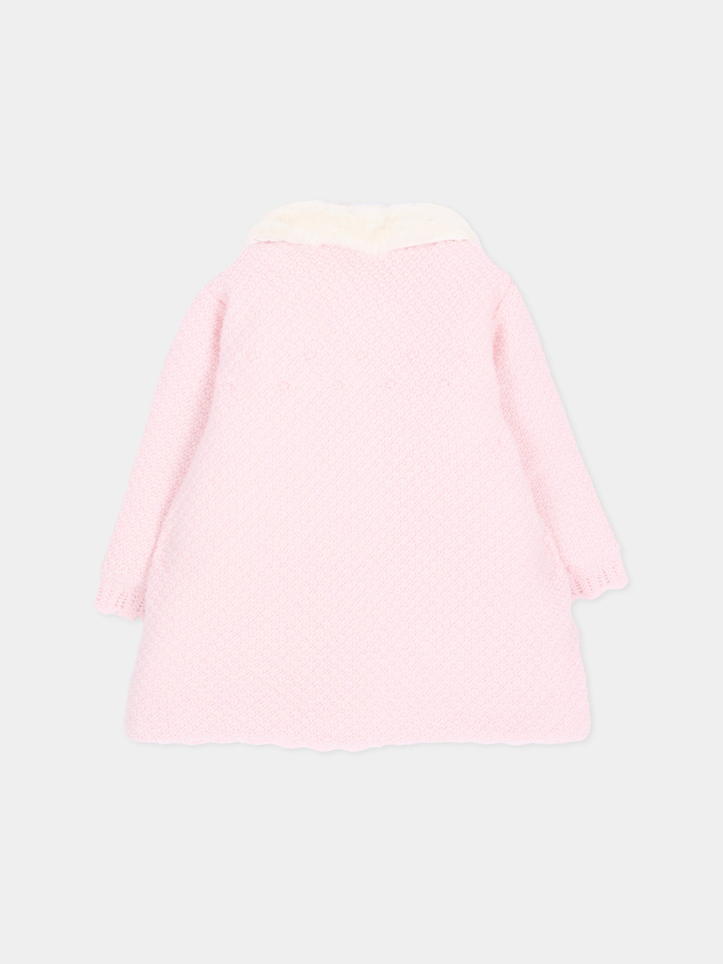 Cappotto rosa in maglia per neonata con collo,Paz Rodríguez,009 114145 30 H56