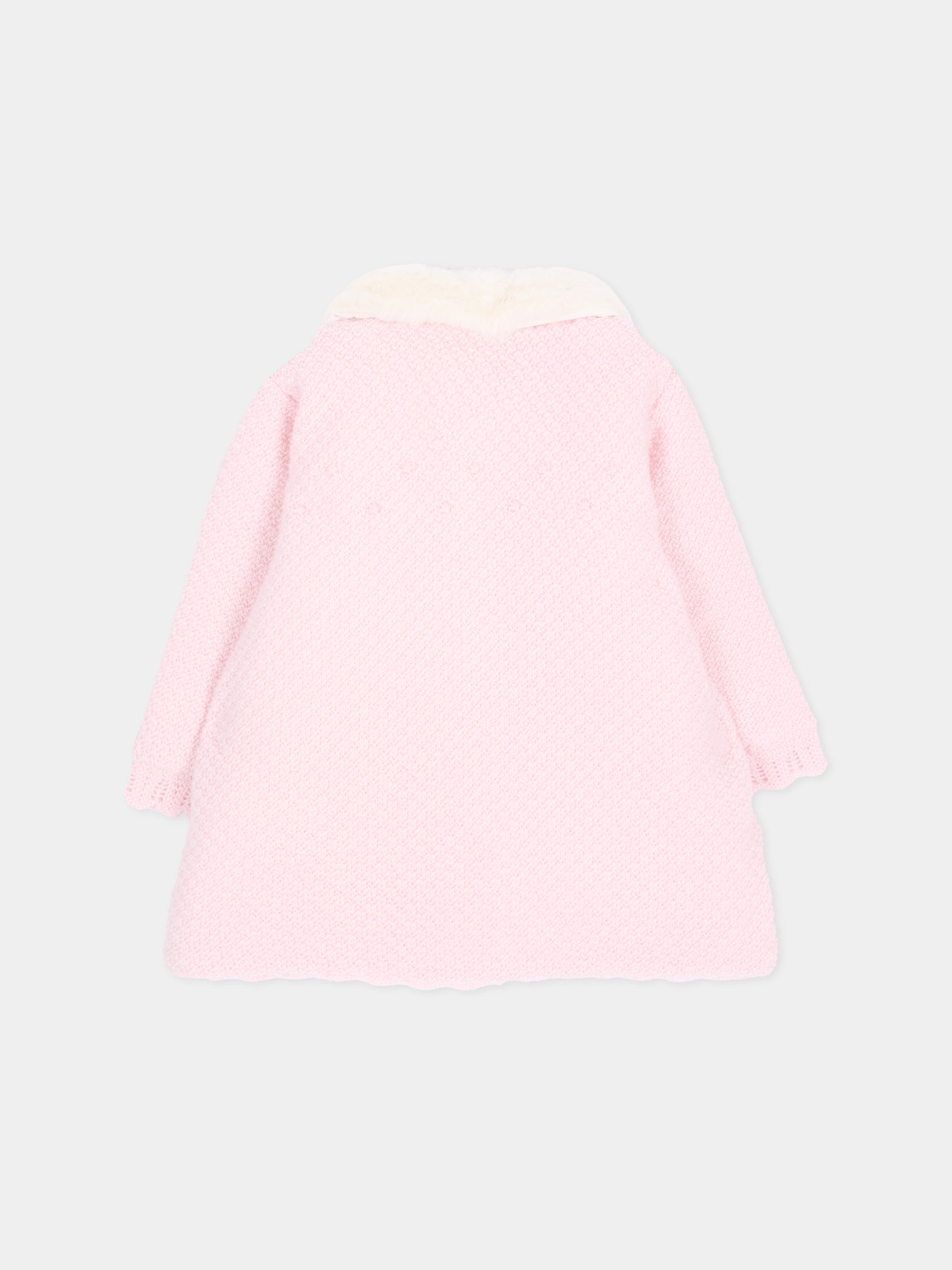 Cappotto rosa in maglia per neonata con collo,Paz Rodríguez,009 114145 30 H56