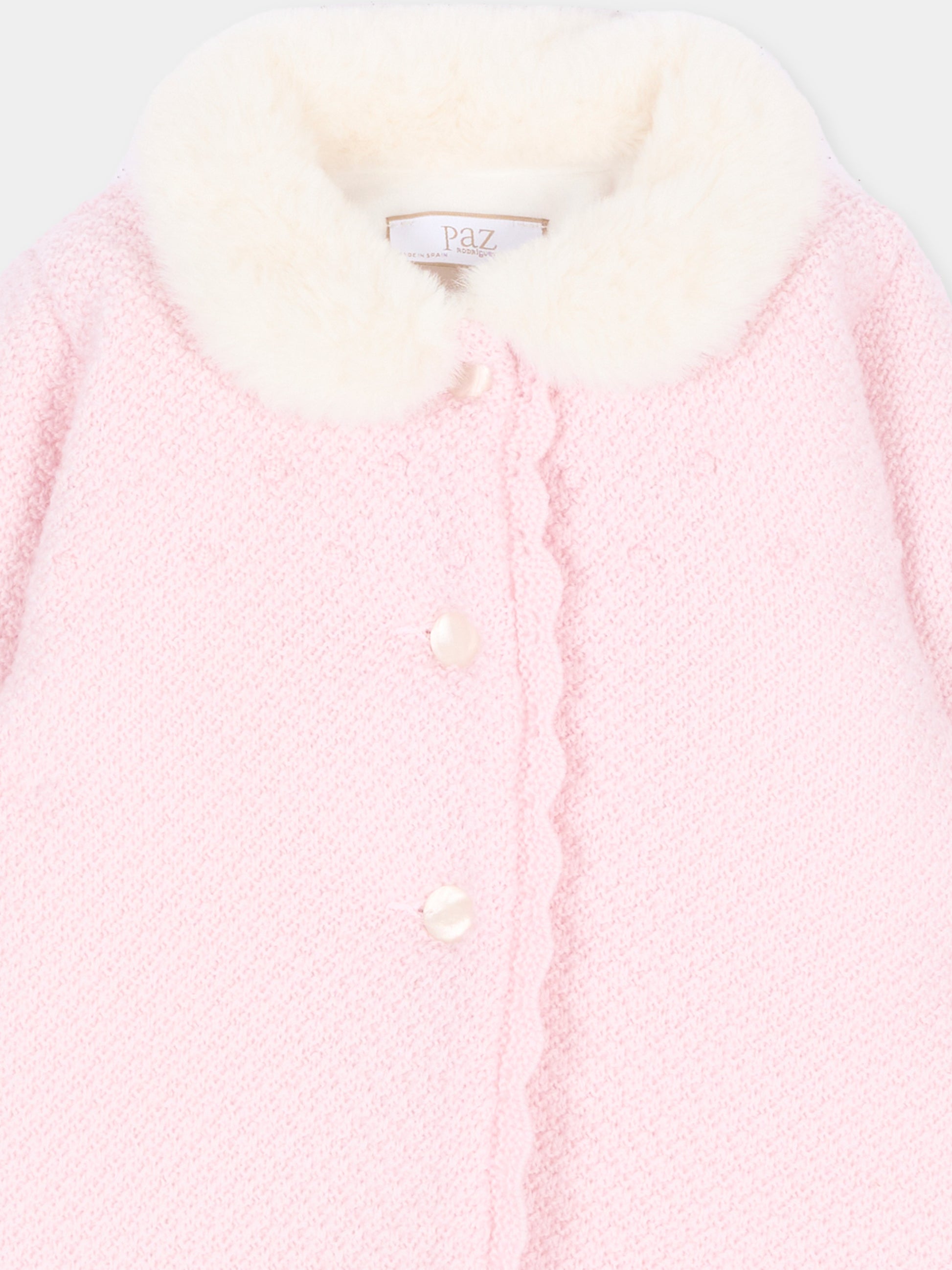 Cappotto rosa in maglia per neonata con collo,Paz Rodríguez,009 114145 30 H56
