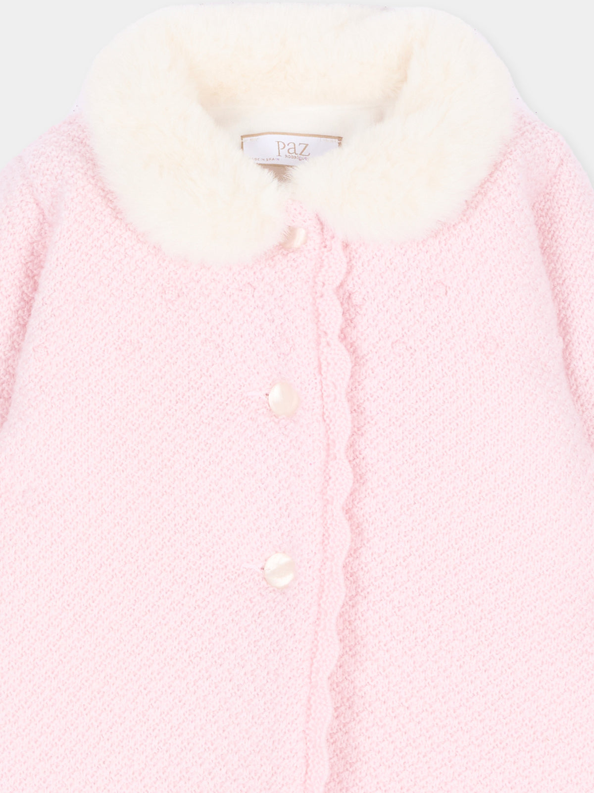 Cappotto rosa in maglia per neonata con collo,Paz Rodríguez,009 114145 30 H56