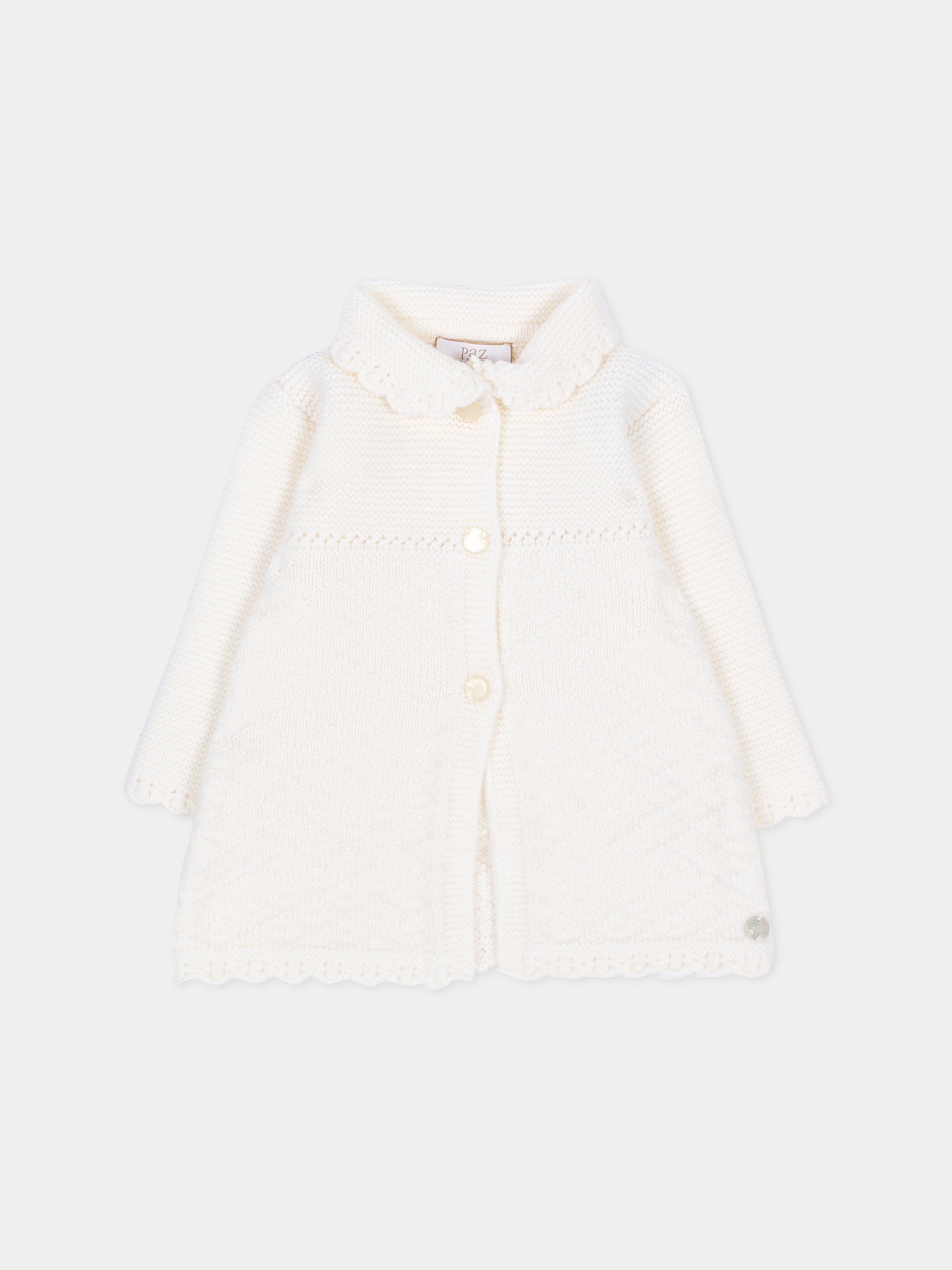 Cappotto avorio per neonata in maglia,Paz Rodríguez,009 114026 60 H56
