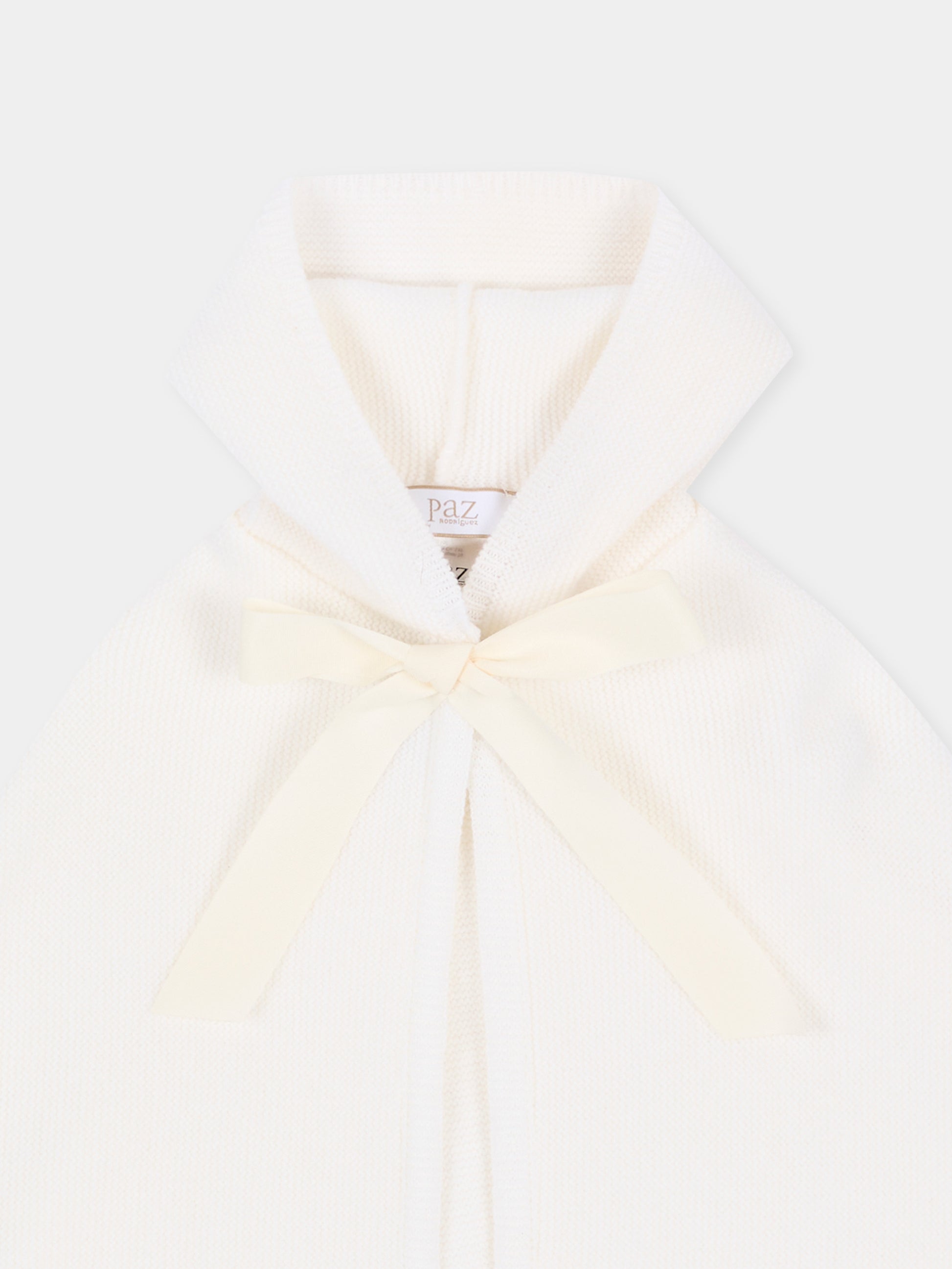Cappa avorio in maglia per neonata con fiocco,Paz Rodríguez,019 111855 60 H56