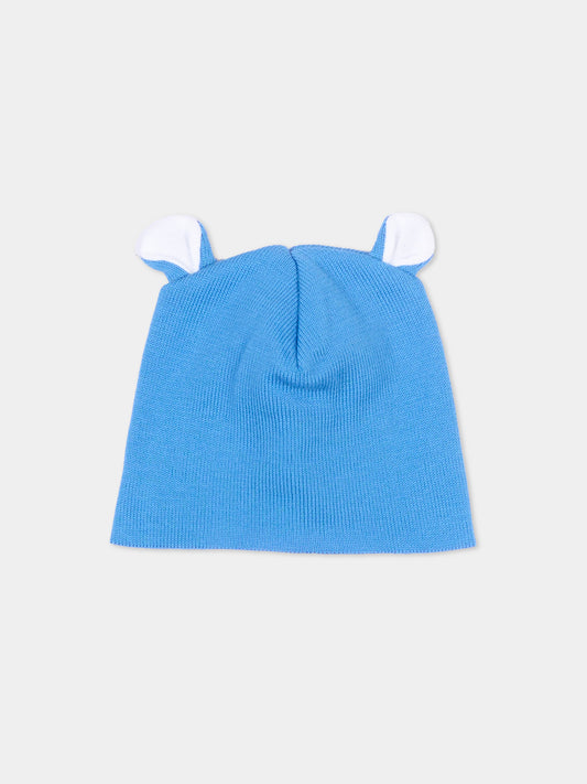 Cappello azzurro per neonato con orecchie,Little Bear,3139 AZZURRO/BCO