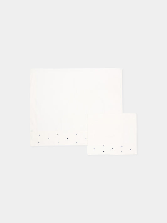 Lenzuola avorio per neonato con pois blu,Little Bear,2040 BCO/BLU