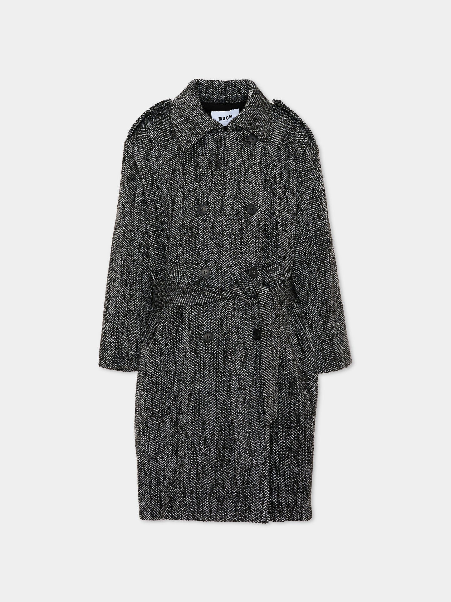 Cappotto grigio per bambina a spina di pesce,Msgm Kids,F6MSJGCO168 102