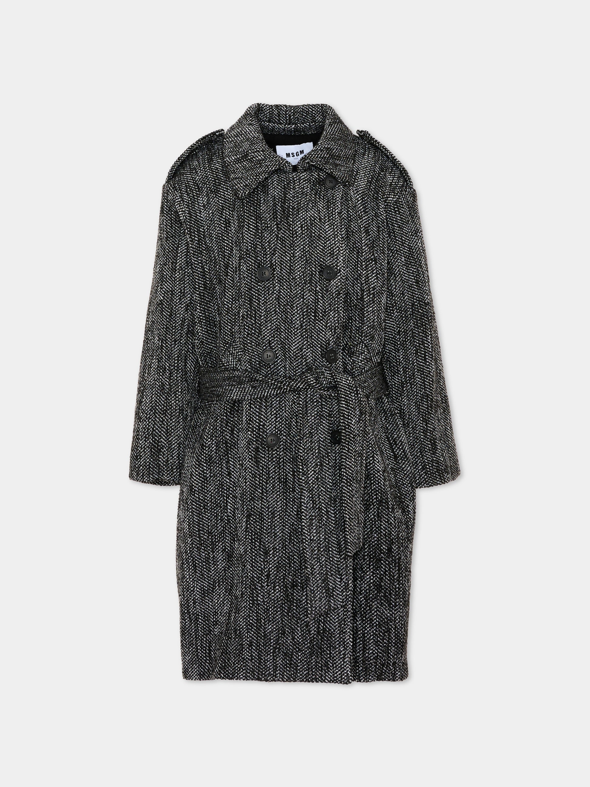 Cappotto grigio per bambina a spina di pesce,Msgm Kids,F6MSJGCO168 102