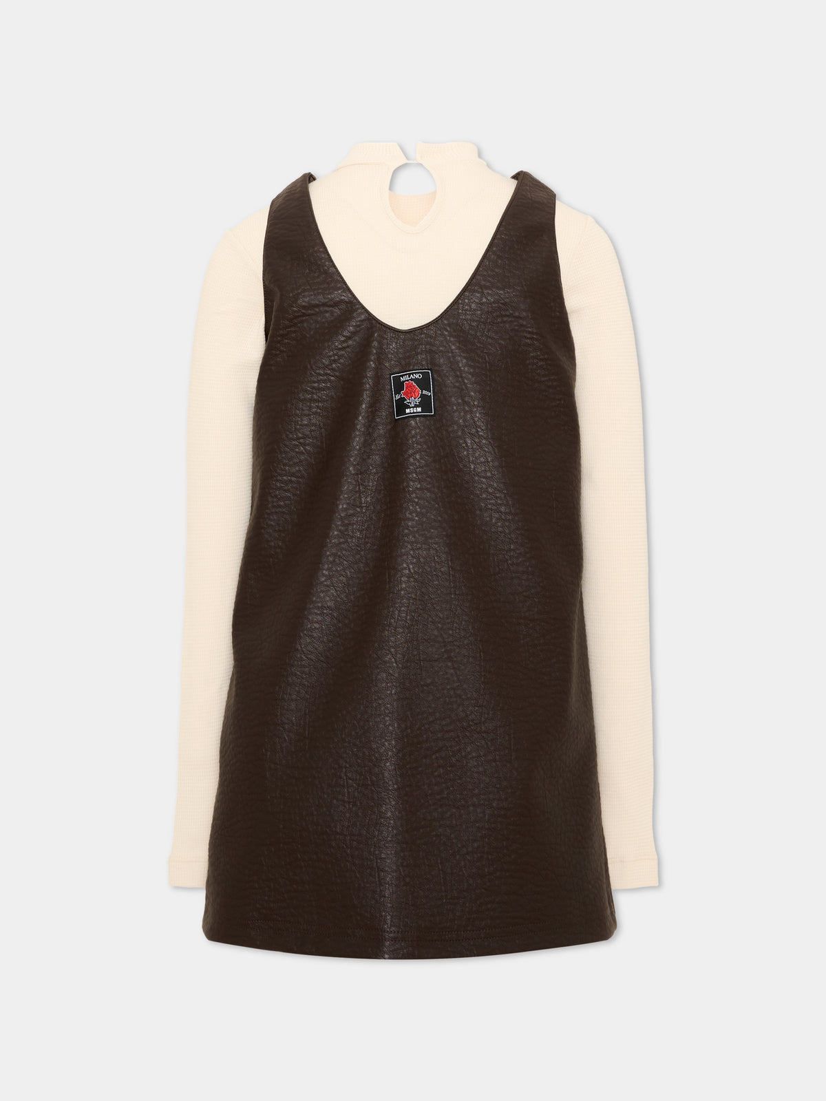 Vestito marrone per bambina con logo,Msgm Kids,F6MSJGDB082 MS093
