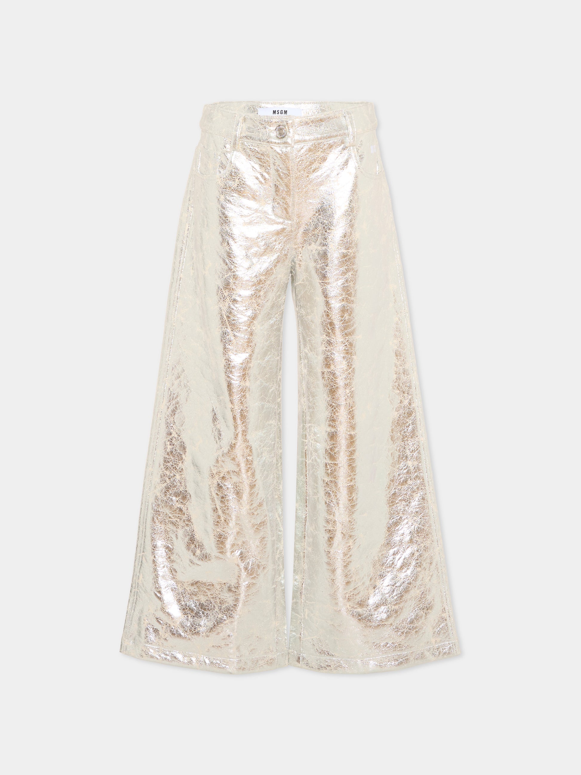 Pantaloni argento per bambina laminati,Msgm Kids,F6MSJGDP216 174