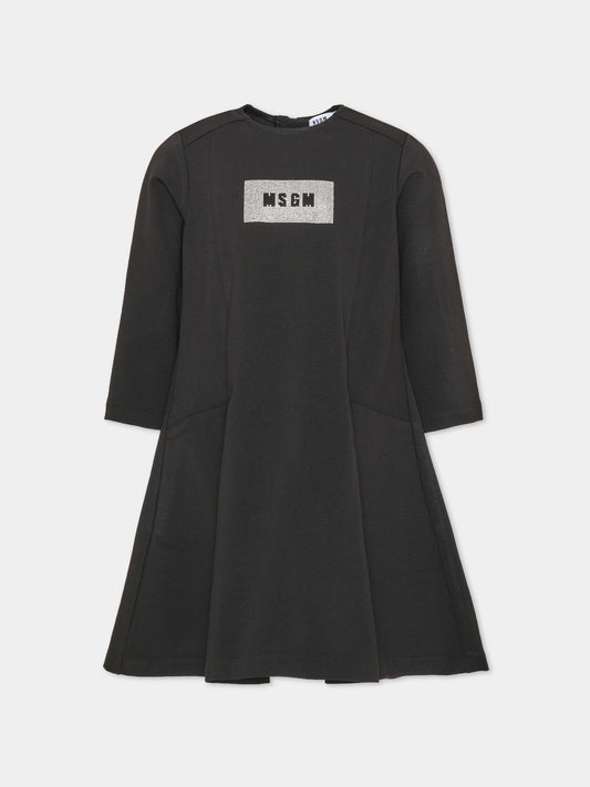 Vestito a manica lunga nero per bambina con logo,Msgm Kids,F6MSJGDR325 110