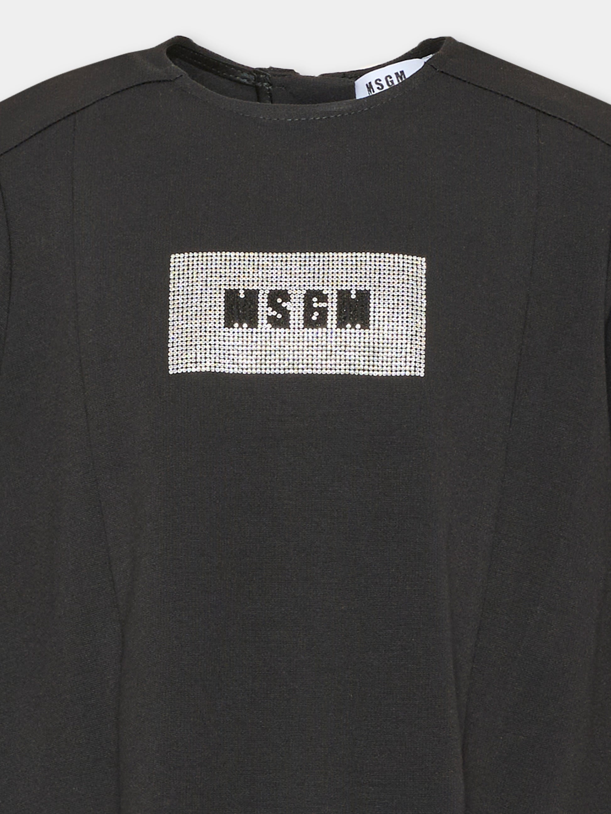 Vestito a manica lunga nero per bambina con logo,Msgm Kids,F6MSJGDR325 110