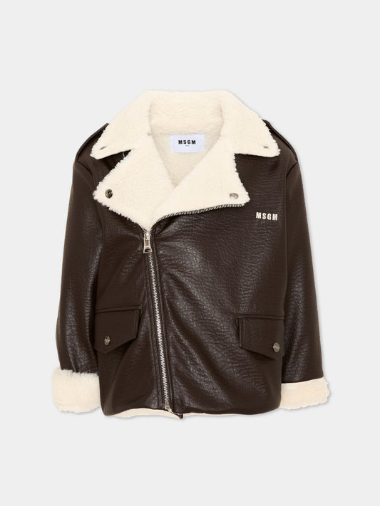 Ecopelliccia marrone per bambina,Msgm Kids,F6MSJGJK083 943