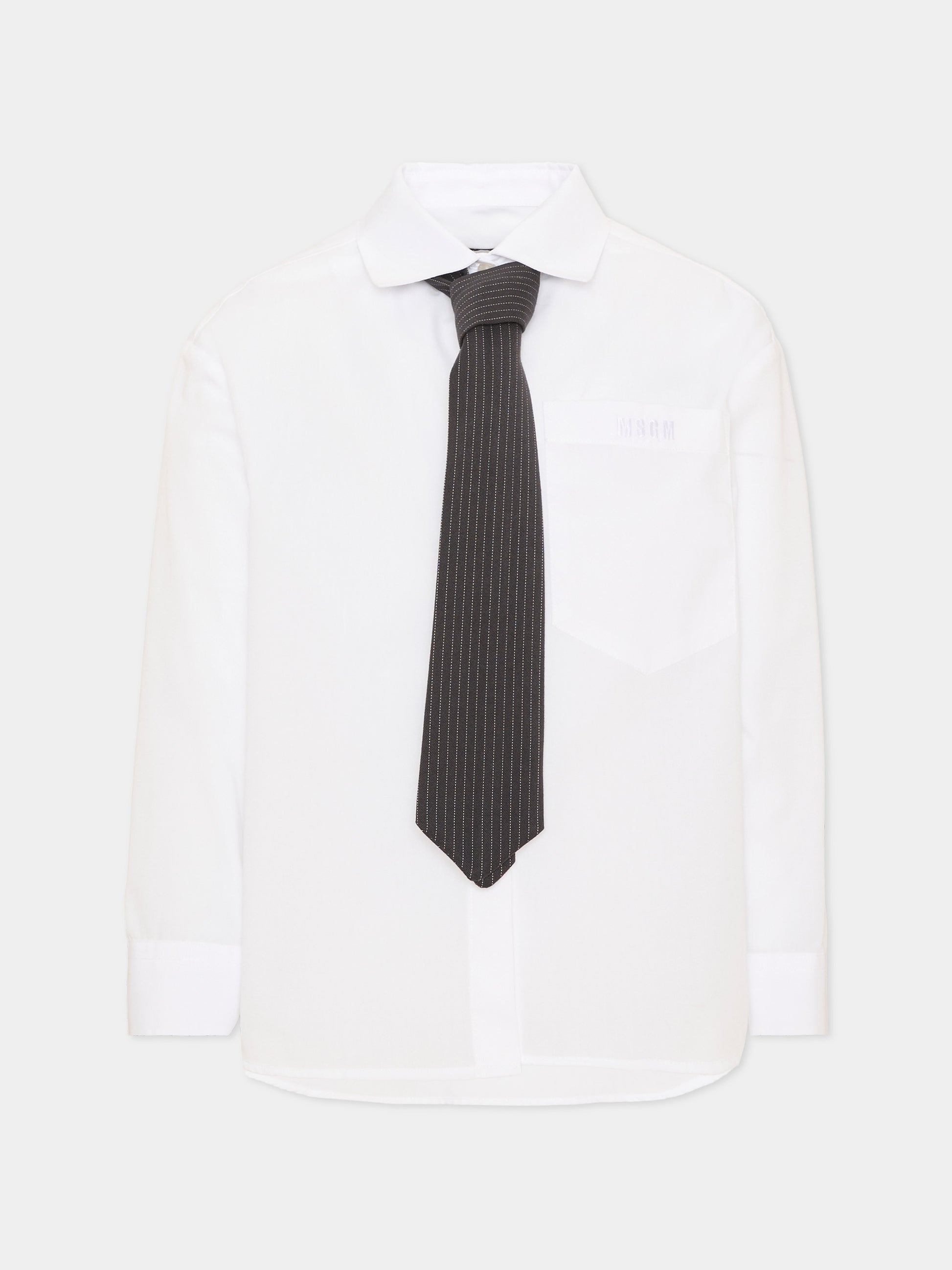 Camicia bianca per bambina con cravatta,Msgm Kids,F6MSJGSI214 001