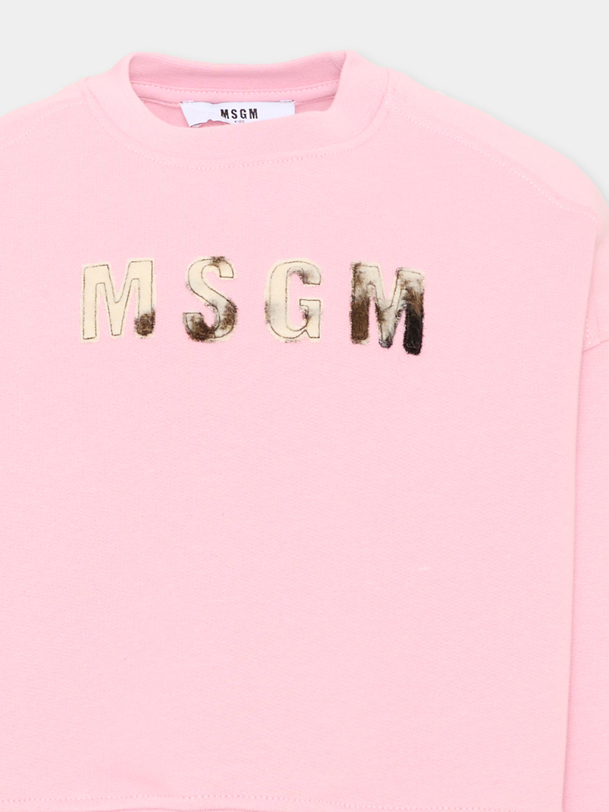 Felpa girocollo rosa per bambina con logo,Msgm Kids,F6MSJGSW068 MS090