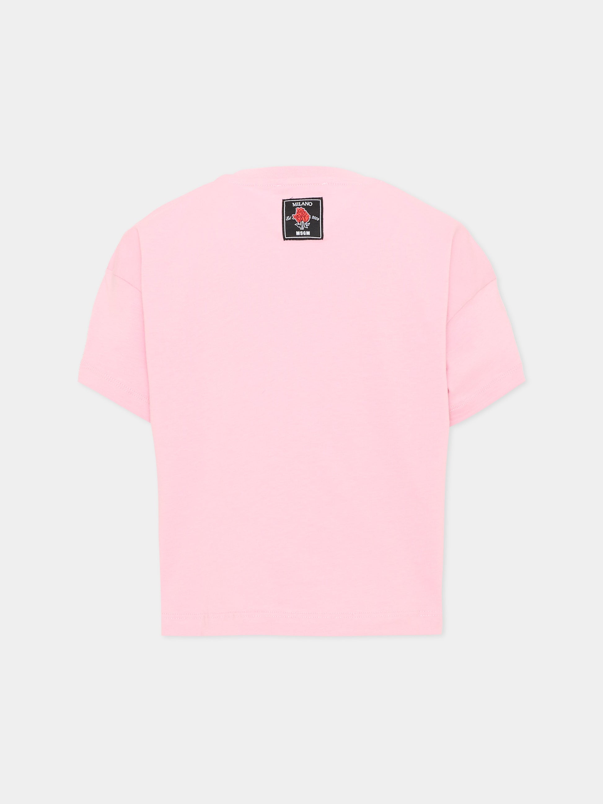 T-shirt rosa per bambina con logo,Msgm Kids,F6MSJGTH067 MS090