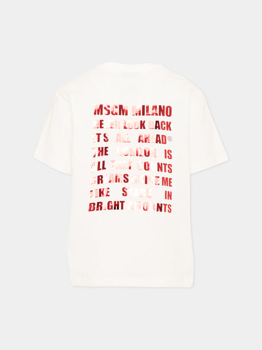 T-Shirt avorio per bambina con logo,Msgm Kids,F6MSJGTH121 002