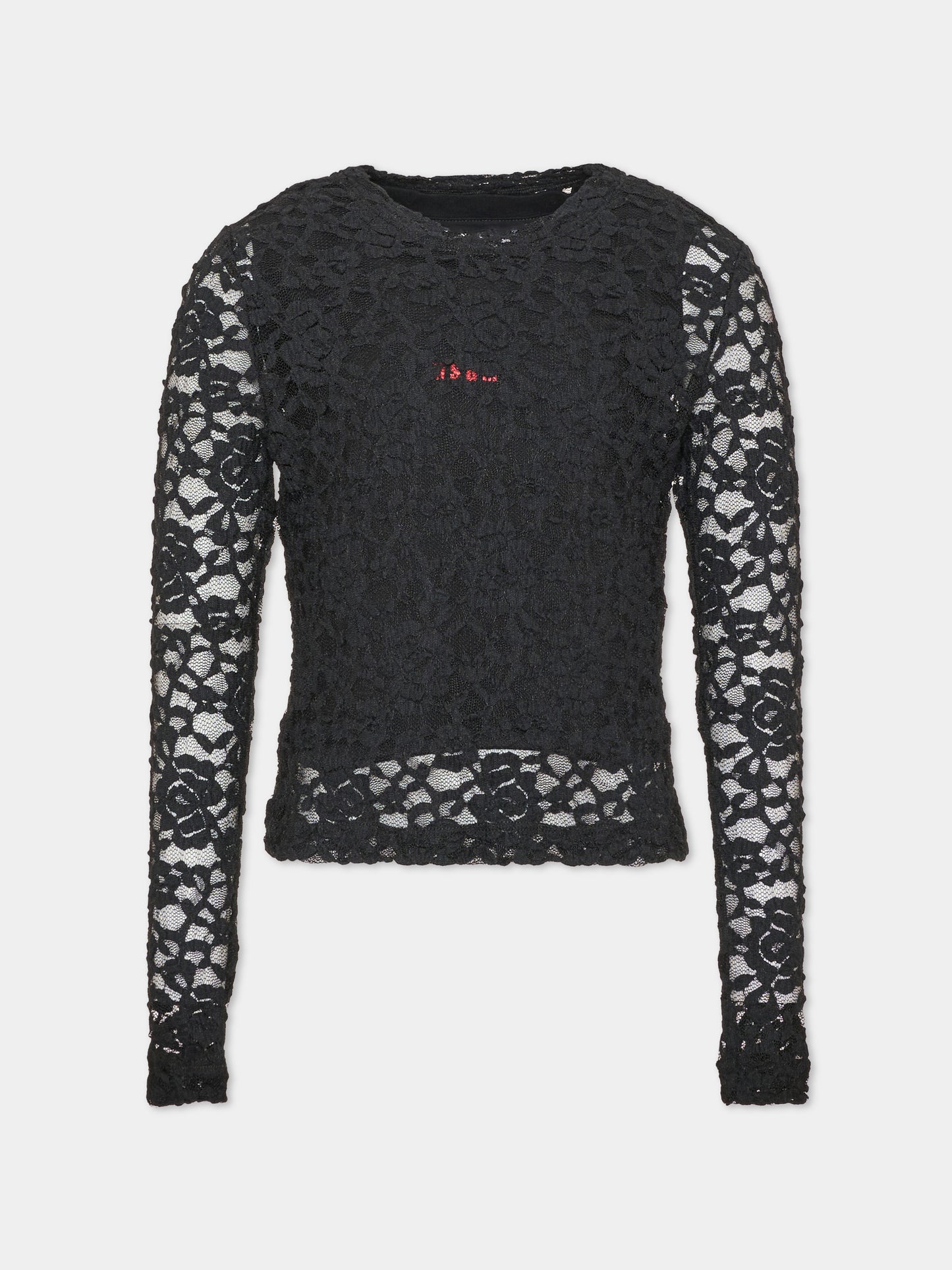 T-shirt a manica lunga nera per bambina in pizzo,Msgm Kids,F6MSJGTH132 110