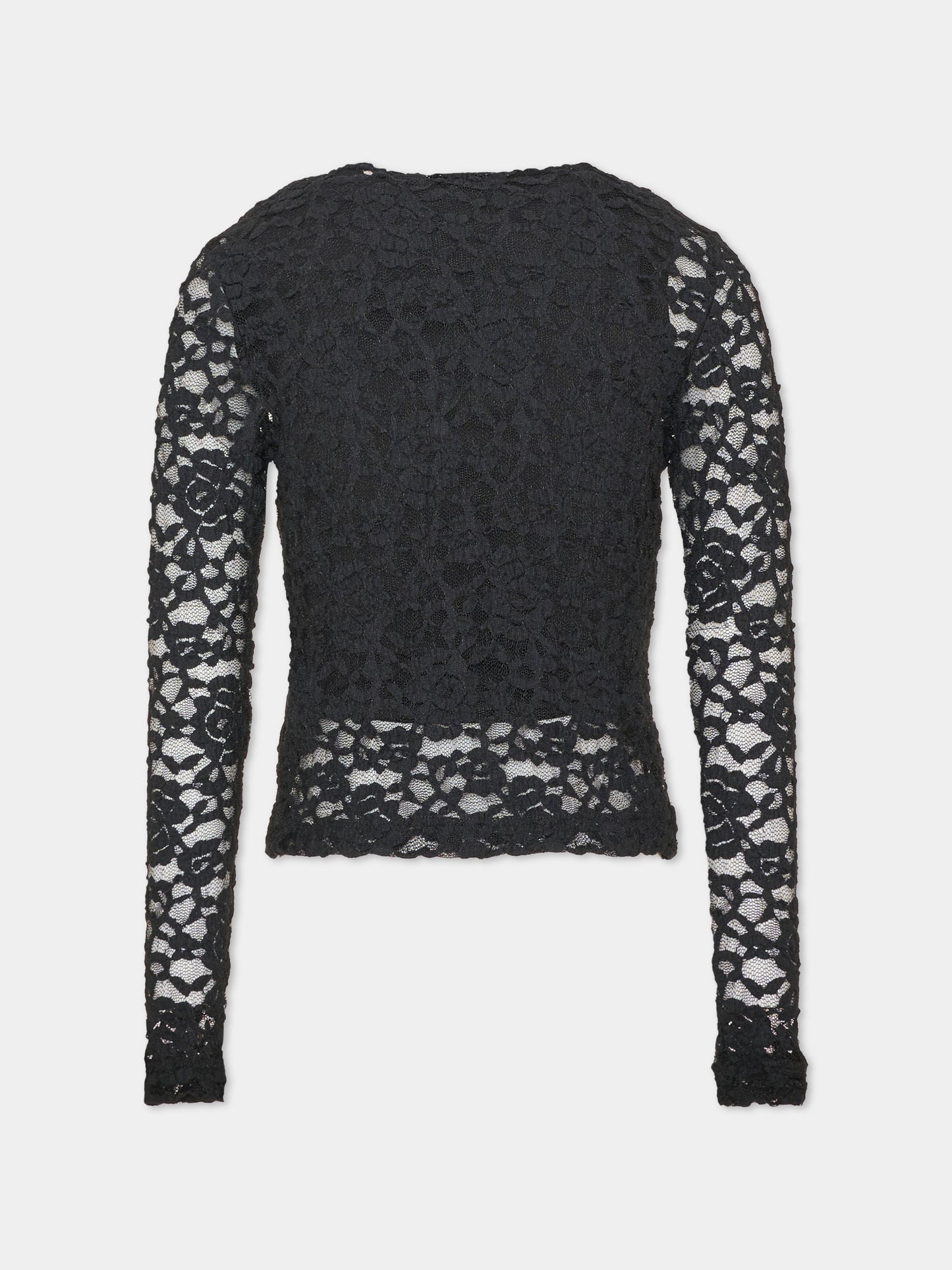 T-shirt a manica lunga nera per bambina in pizzo,Msgm Kids,F6MSJGTH132 110