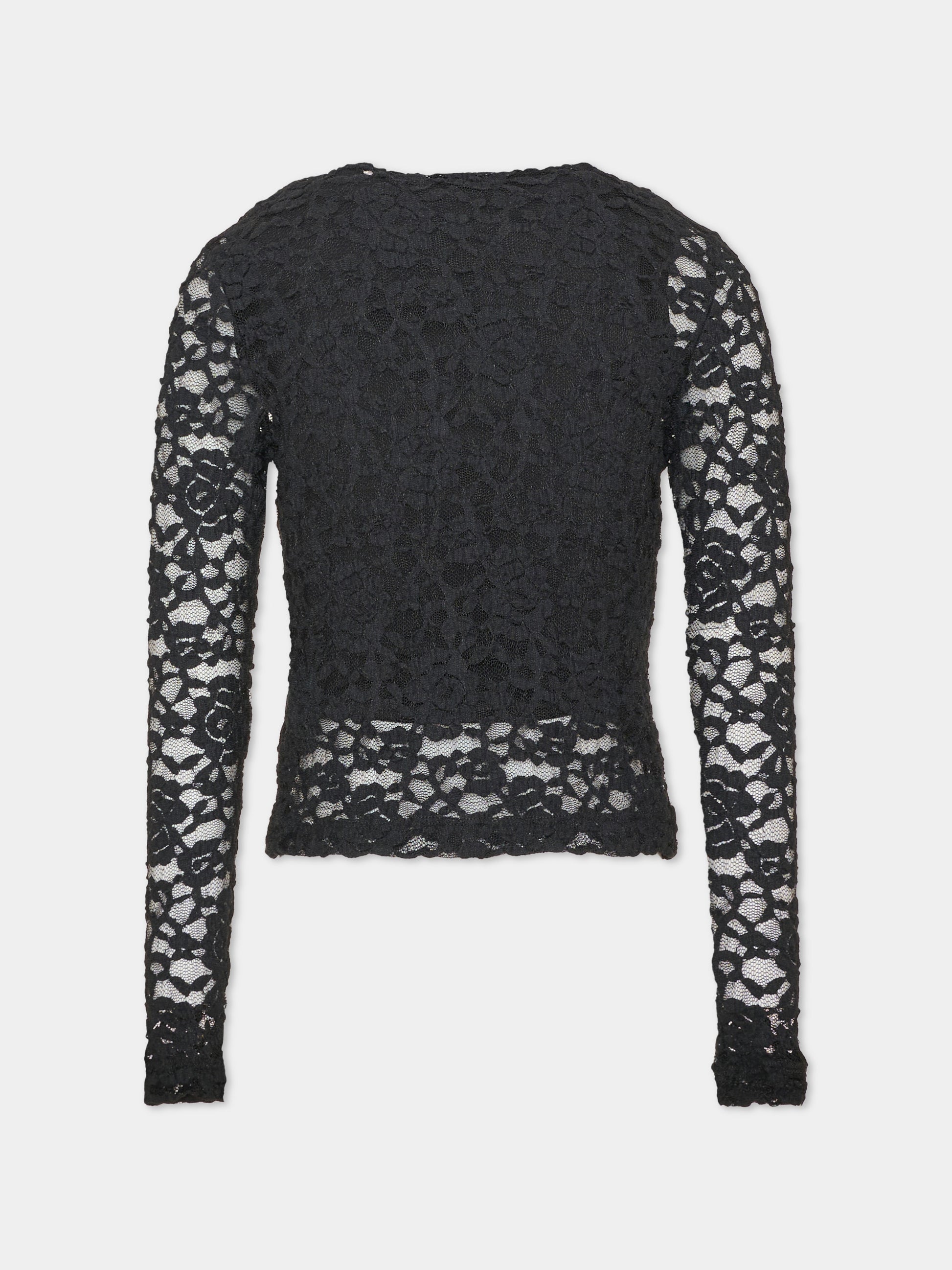 T-shirt a manica lunga nera per bambina in pizzo,Msgm Kids,F6MSJGTH132 110