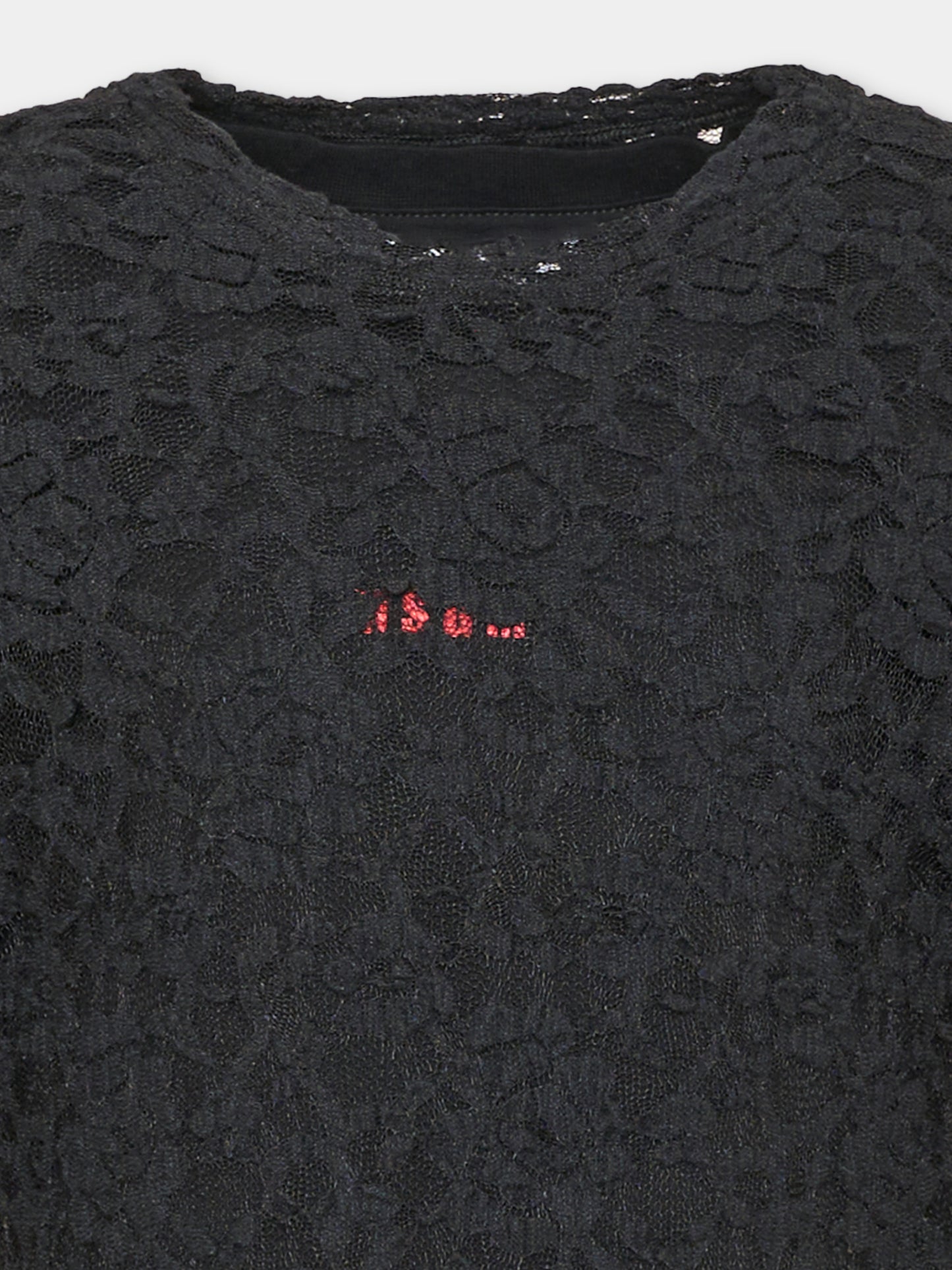 T-shirt a manica lunga nera per bambina in pizzo,Msgm Kids,F6MSJGTH132 110