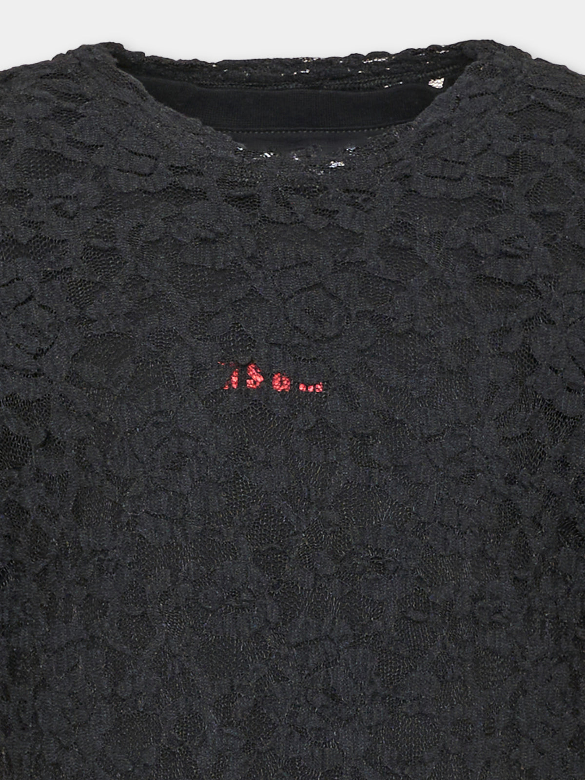 T-shirt a manica lunga nera per bambina in pizzo,Msgm Kids,F6MSJGTH132 110