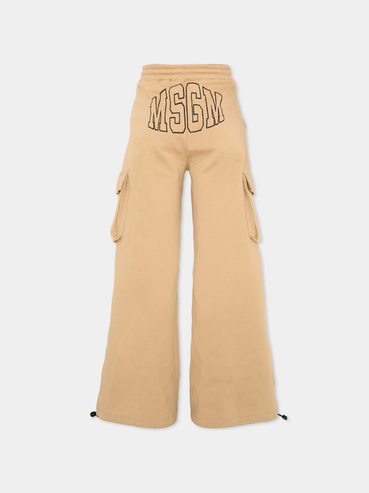 Pantalone beige per bambino con logo,Msgm Kids,F6MSJUFP036 MS030