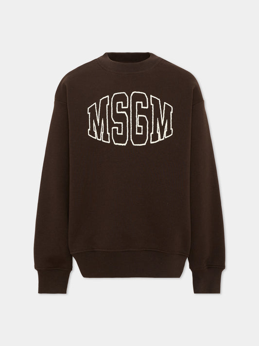 Felpa marrone per bambini con logo,Msgm Kids,F6MSJUSW039 943
