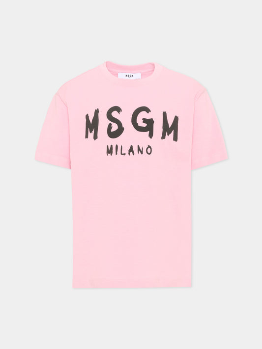 T-Shirt rosa per bambina con logo,Msgm Kids,F6MSJUTH010 MS090