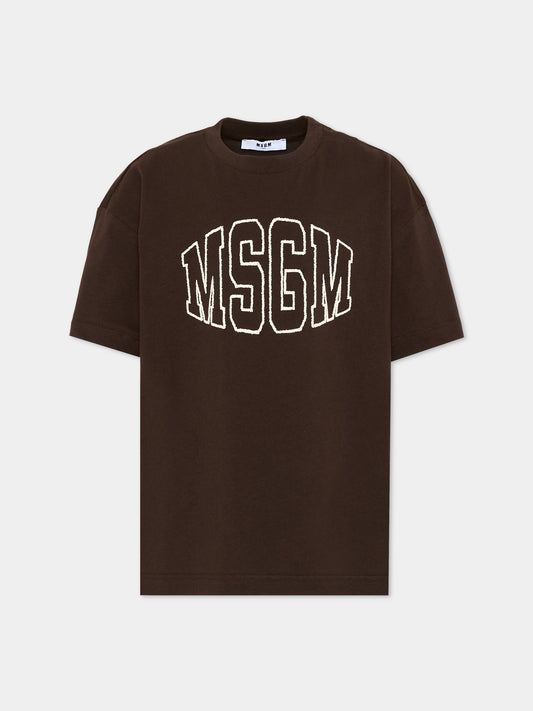 T-Shirt marrone MSGM per bambini logo,Msgm Kids,F6MSJUTH038 943