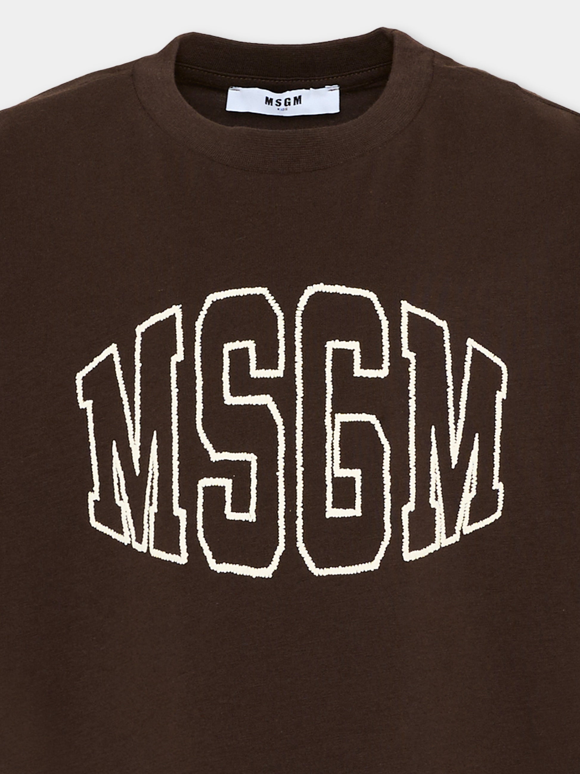 T-Shirt marrone MSGM per bambini logo,Msgm Kids,F6MSJUTH038 943