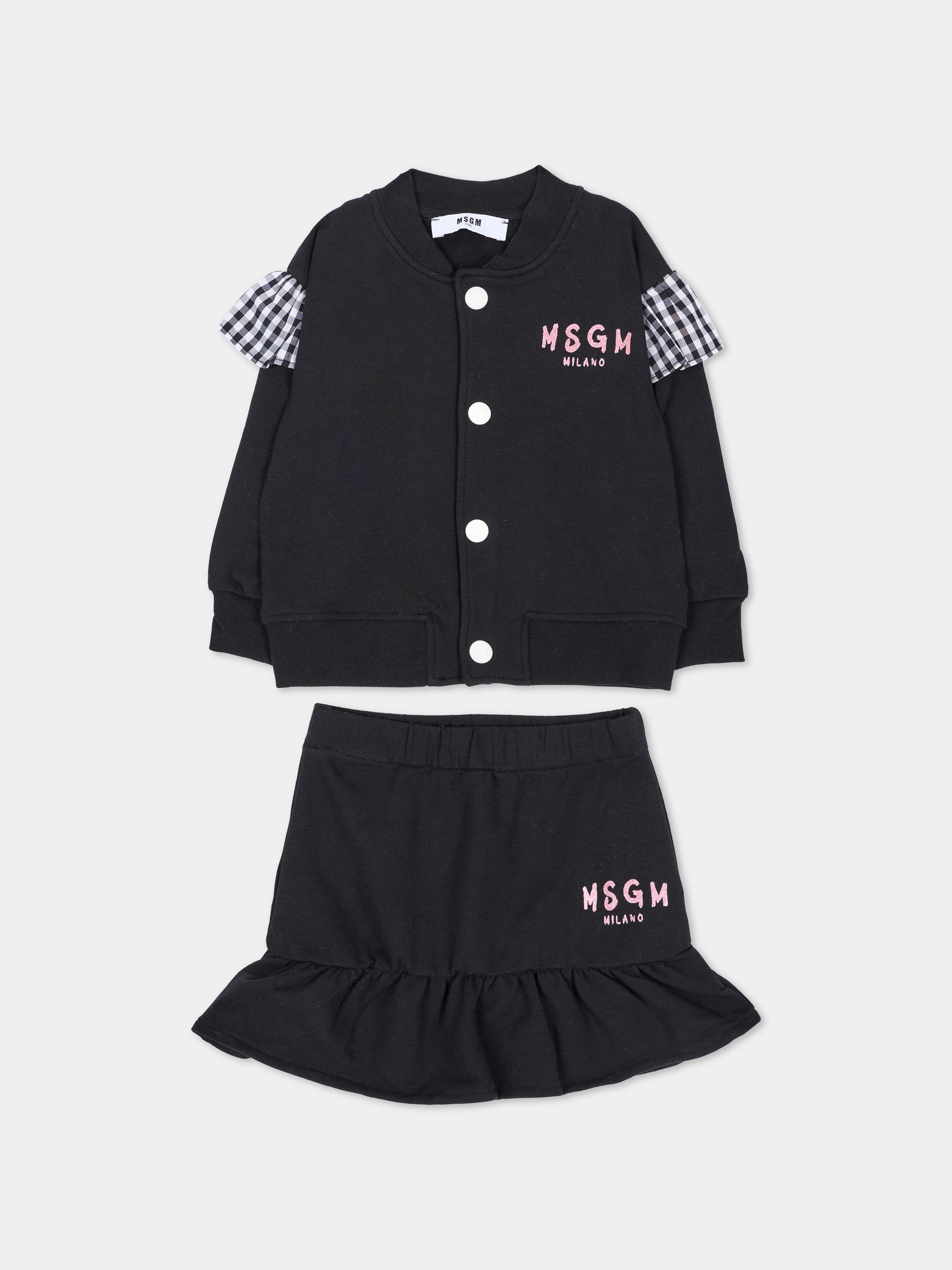 Completo sportivo lungo nero con logo,Msgm Kids,F6MSNGBS368 110
