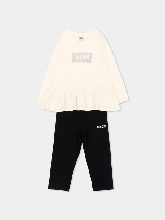 Completo sportivo lungo avorio per neonata con logo,Msgm Kids,F6MSNGTL328 013/05
