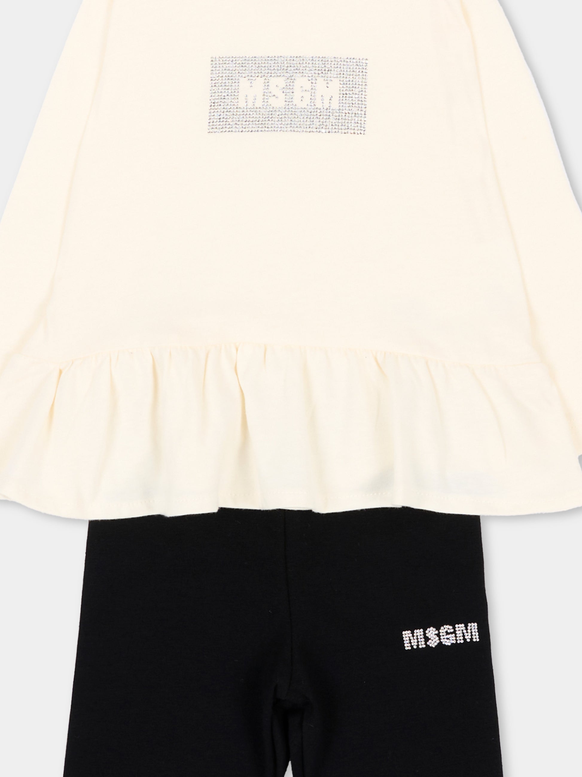 Completo sportivo lungo avorio per neonata con logo,Msgm Kids,F6MSNGTL328 013/05